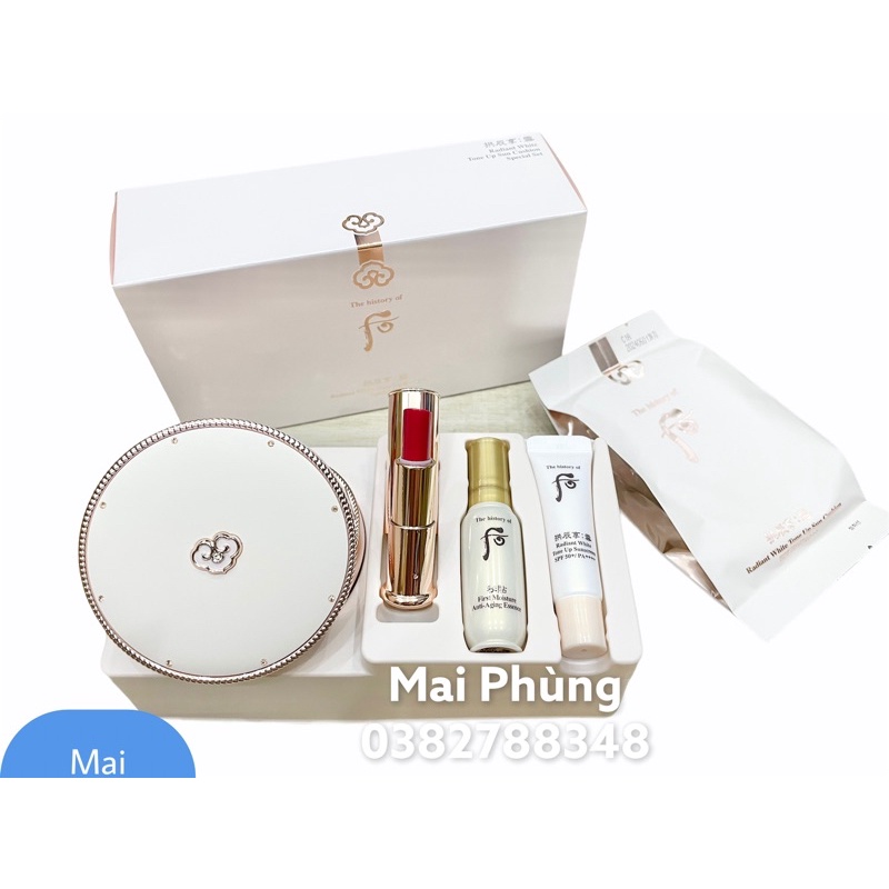 Bộ phấn nước chống nắng dưỡng trắng Whoo Radiant White Tone Up Sun Cushion