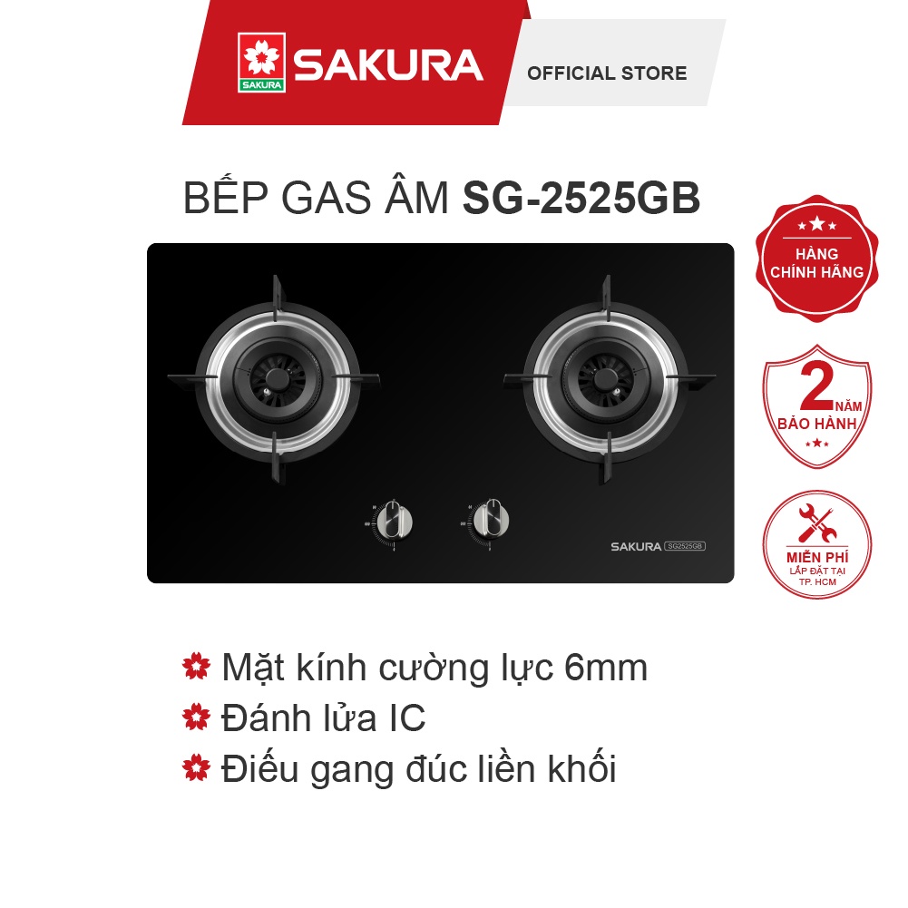 Bếp Gas Âm SAKURA SG-2525GB - Bảo Hành 24 Tháng Chính Hãng