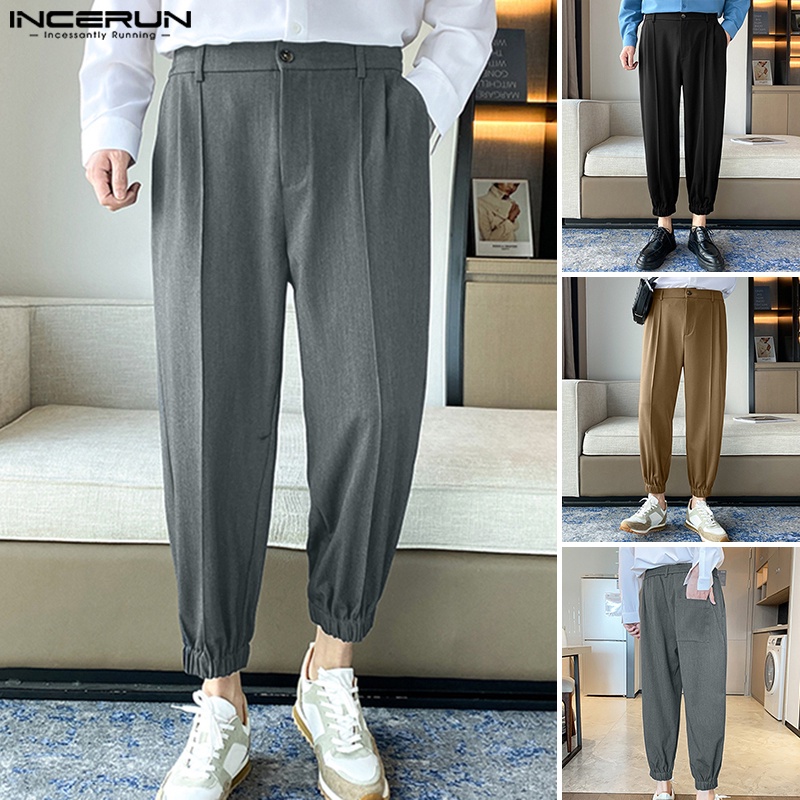 Quần dài ống rộng INCERUN màu trơn thoải mái phong cách thời trang cho nam