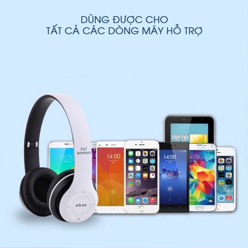 Tai nghe Bluetooth chụp tai P47 chính hãng có khe cắm thẻ nhớ nhiều màu sắc âm thanh HiFi trung thực cao - Bờ Lu Tút