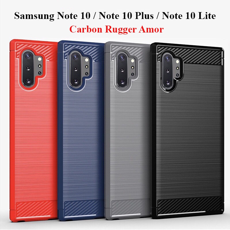 Ốp lưng dẻo Samsung Galaxy Note 10 / Note 10 Plus / Note 10 Lite vân sợi cacbon chống sốc Rugger Amor