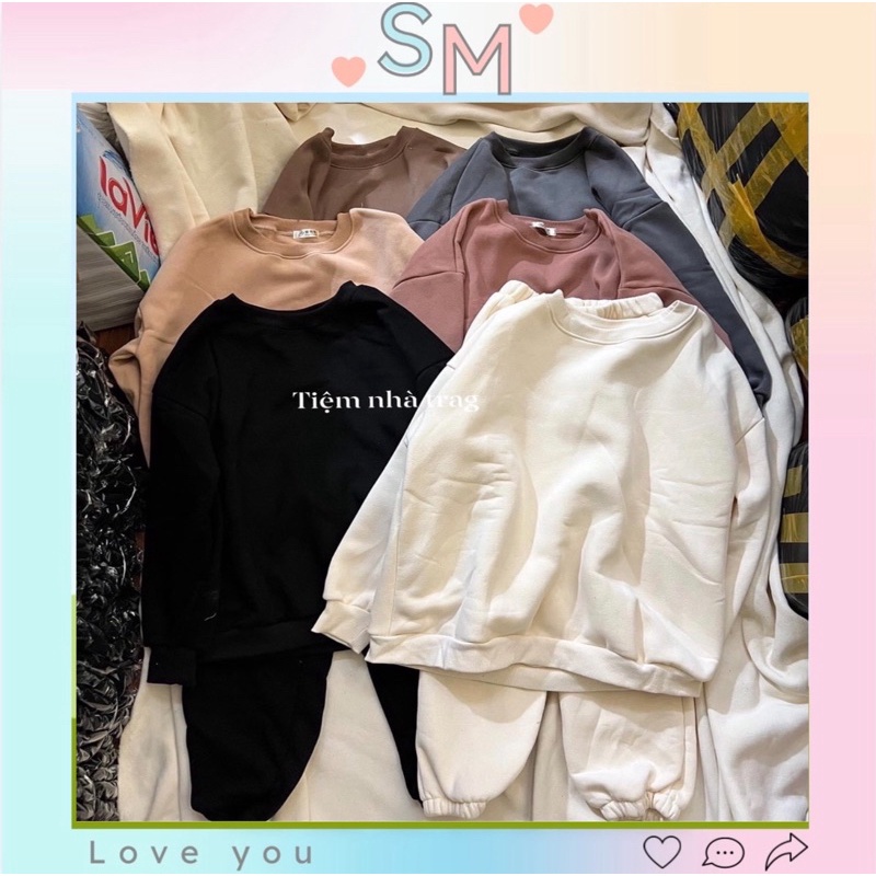 Bộ quần áo dài tay nỉ bông trơn basic 4 màu siêu xinh SM