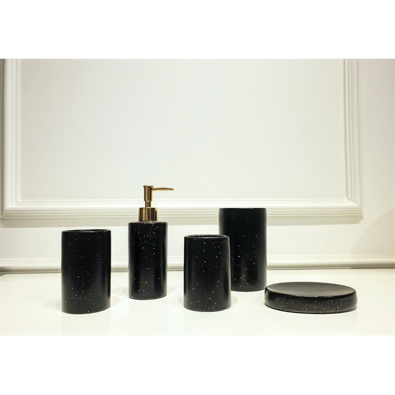 [Sản phẩm trưng bày] Set 6 món dụng cụ nhà tắm sứ vân đá cát có thủng rác sang trọng - Phong cách hiện đại