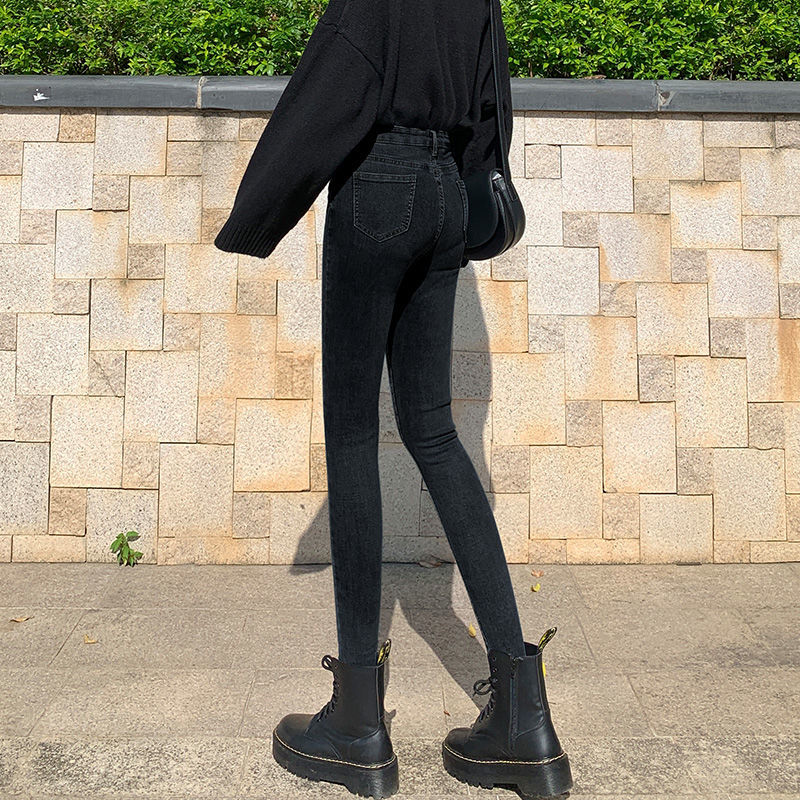 Quần jean dài lưng cao dáng ôm co giãn thời trang sành điệu cho nữ