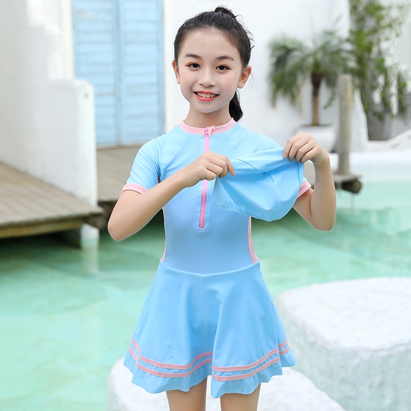 Bộ Đồ Bơi Một Mảnh Cỡ Lớn Kèm Mũ Bơi Thời Trang Dành Cho Bé Gái 17-50KG 5-14 Tuổi