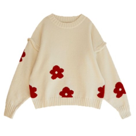 ÁO KHOÁC / SWEATER NỮ TAY DÀI CỔ TRÒN LEN THÊU HOA