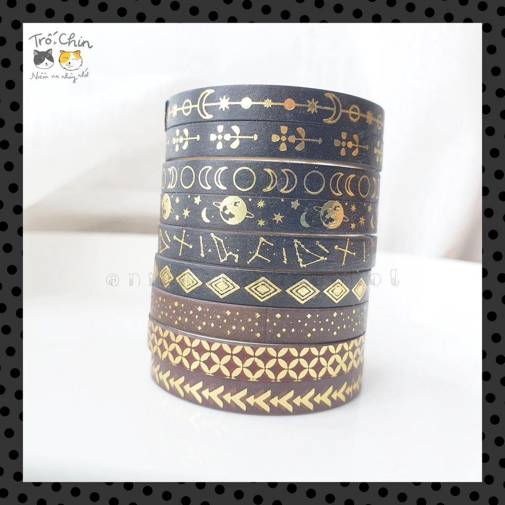 [HÀNG CÓ SẴN] [ẢNH THẬT] Washi tape nhũ ánh kim ĐEN HUYỀN BÍ - Gold Black Washi tape (5mm*2m)