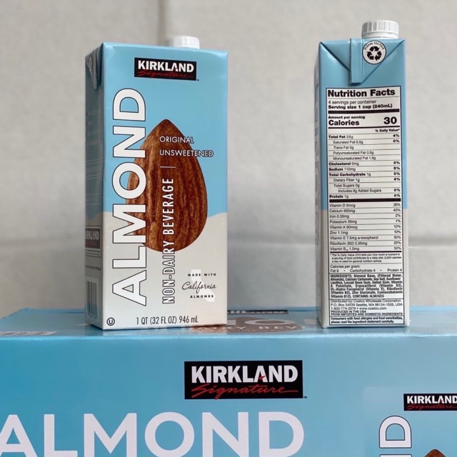 Sữa hạnh nhân Organic không đường Kirkland Signature Almond 946ml Thùng 12 hộp