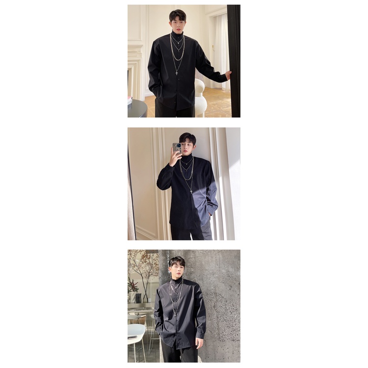 Nhà thiết kế nhà ga châu Âu cho thấy ren đứng lên cổ áo sơ mi Nhà tạo mẫu tóc nam Phiên bản Hàn Quốc Ruffian Thương hiệu thời trang đẹp trai Áo sơ mi dài tay