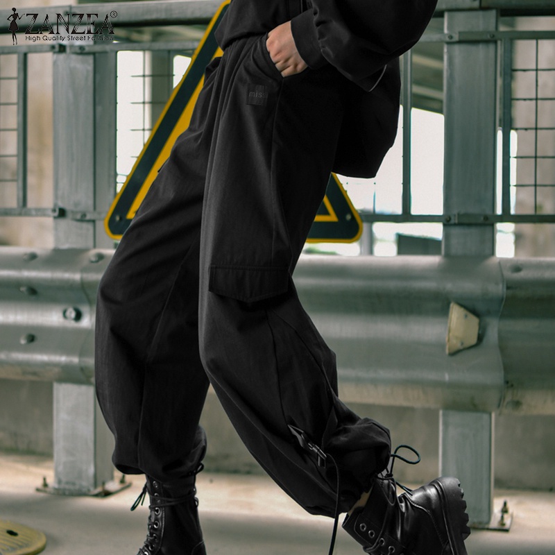 Quần dài ống rộng Zanzea lưng thun co giãn phong cách hàn quốc thời trang cho nữ