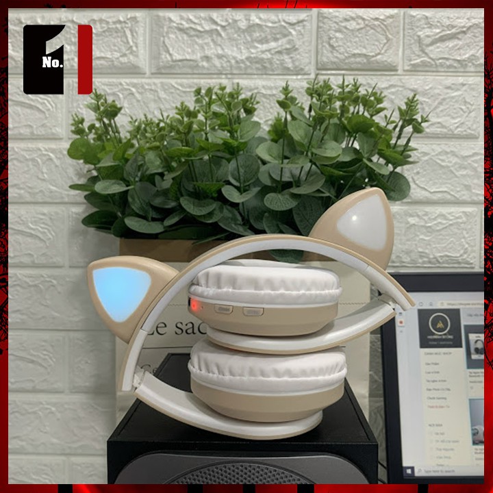 Tai Nghe Chụp Tai LED Bluetooth TAI MÈO Headphone Ụp Tai Không Dây Blutooth Dễ Thương