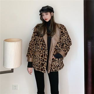 👗👗Áo Khoác Lông Cừu In Họa Tiết Da Báo Phong Cách Hàn Quốc Dễ Phối Đồ