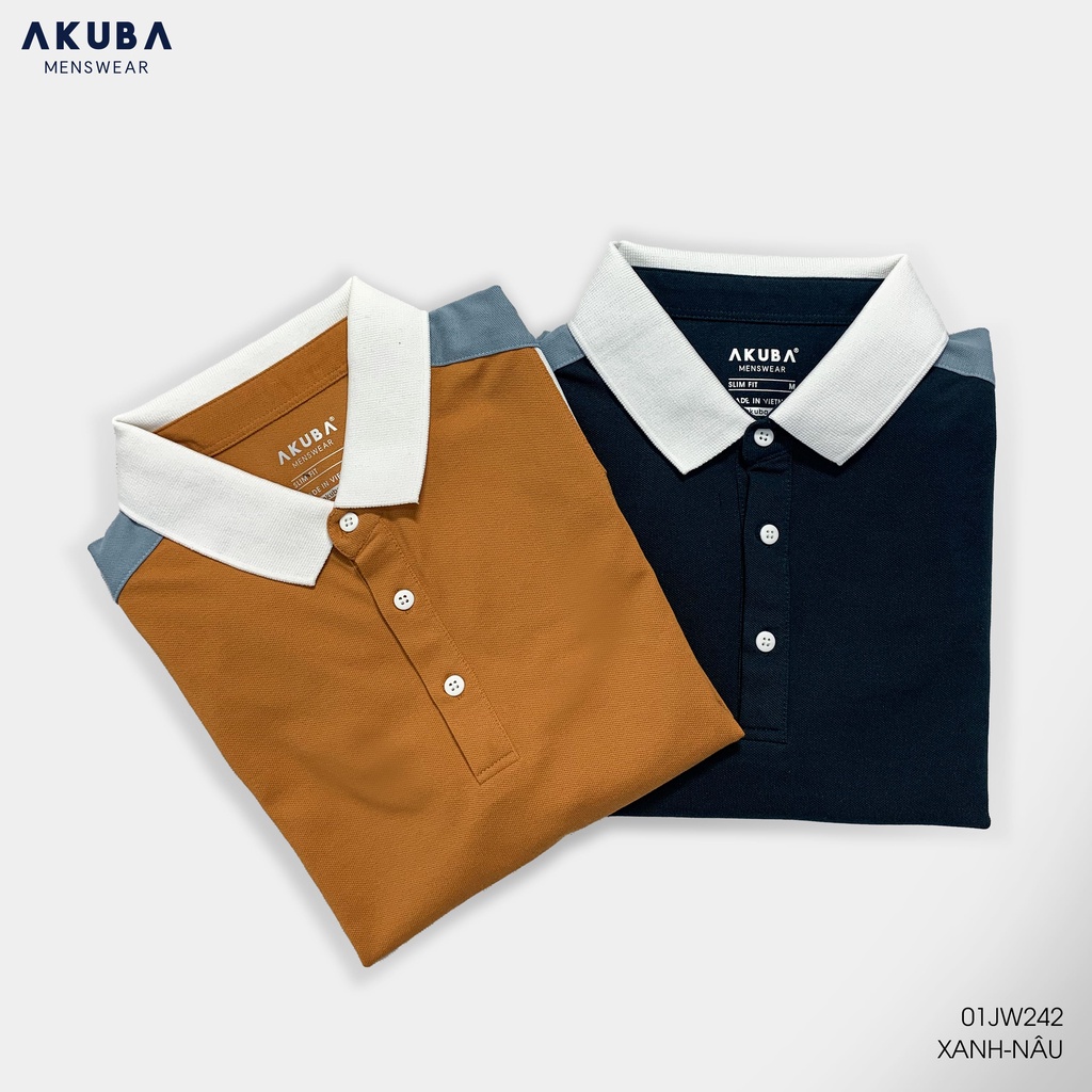 Áo thun polo nam AKUBA  form slimfit, chất liệu cotton, áo mịn, co giãn nhẹ, hạn chế xù lông, bền màu 01JW242