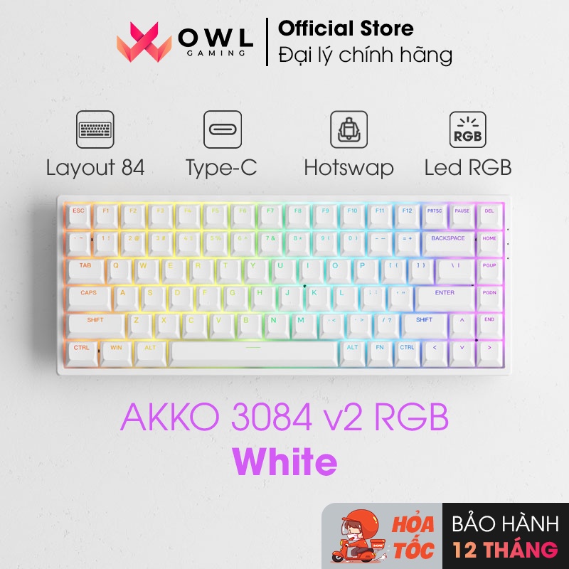 Bàn phím cơ AKKO 3084 v2 RGB – White