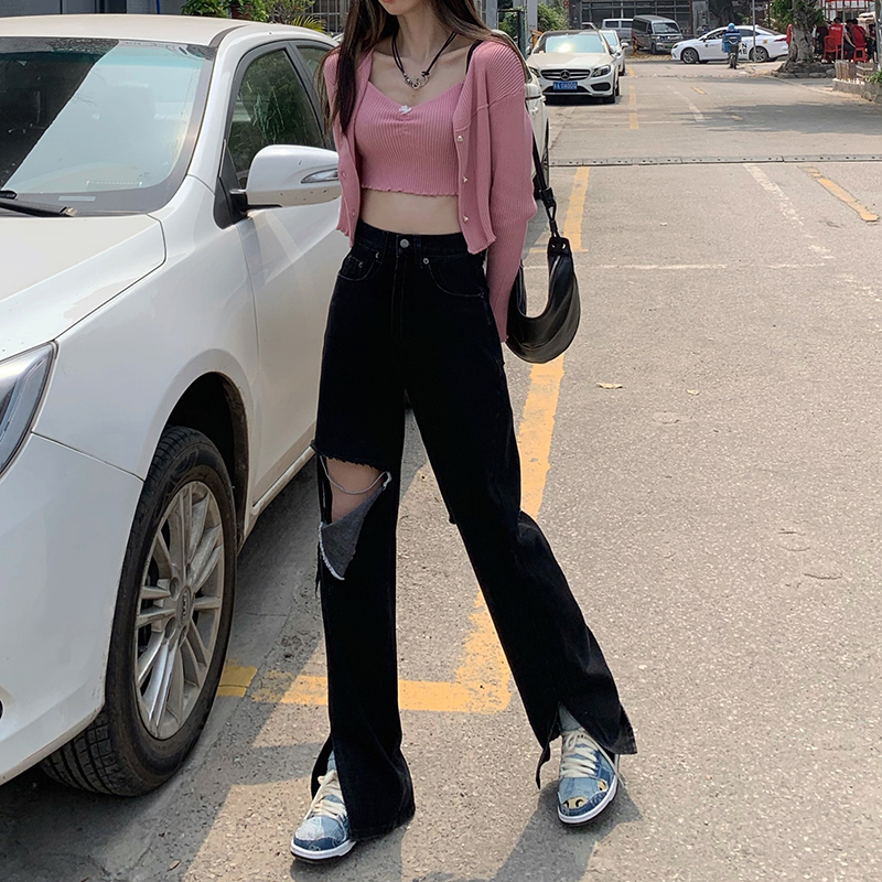 Quần Denim Nữ Lưng Cao Ống Rộng Rách Gối Thời Trang 42063 | BigBuy360 - bigbuy360.vn