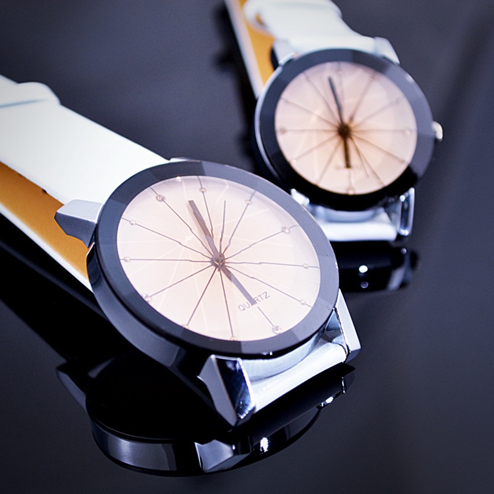 MACmk Men Women Faux Leather Band Wristwatch Round Pointer Quartz Watch Lovers Clock