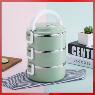 Cặp lồng giữ nhiệt 3 tầng- Hộp cơm giữ nhiệt 3 tầng lúa mạch an toàn, tiện lợi
