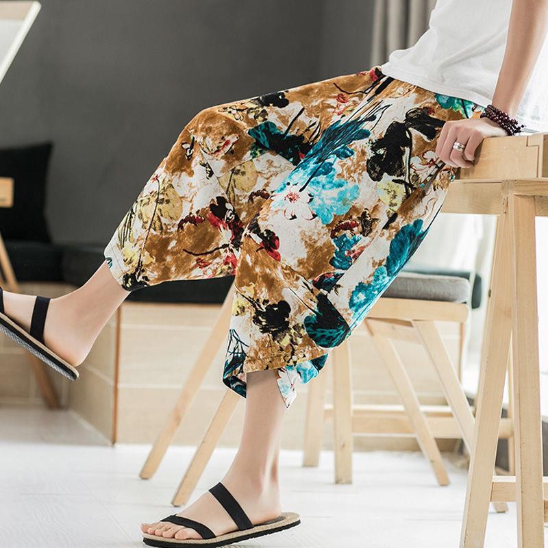 Quần dài vải lanh ống rộng phong cách Trung Hoa thời trang mùa hè cho nam