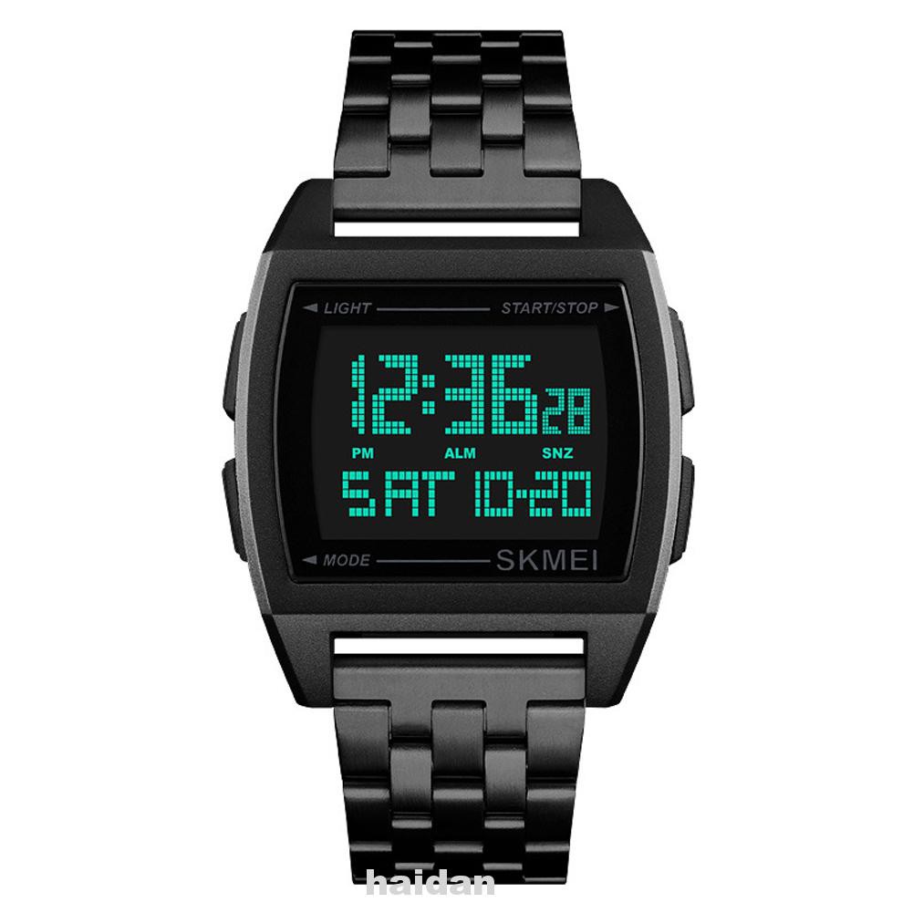 Men Anti Shock Business Rectangle Stainless Steel Waterproof Double Time Digital Watch