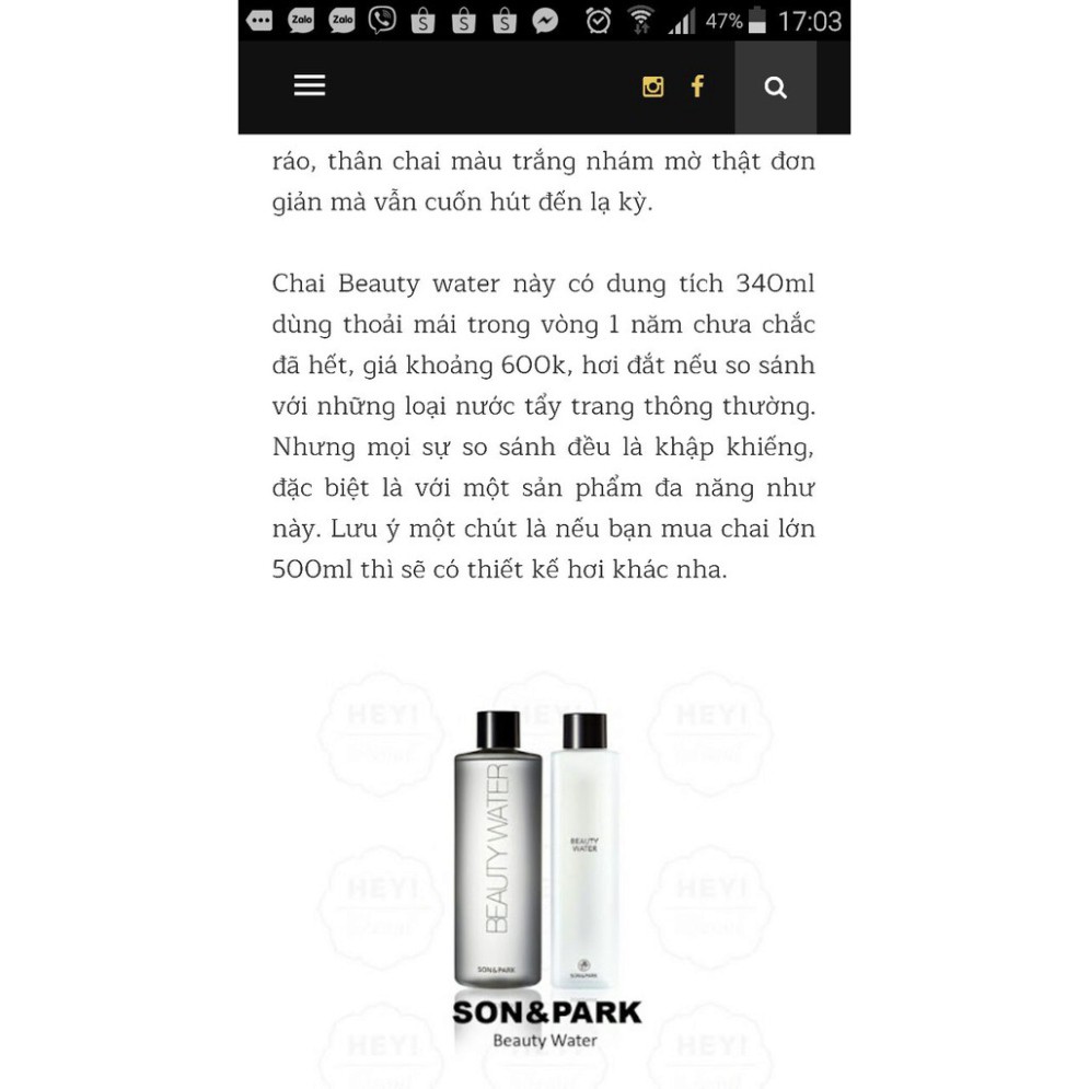 SALE MÙA HÈ Nước làm đẹp da Son & Park Beauty Water 340ml SALE MÙA HÈ