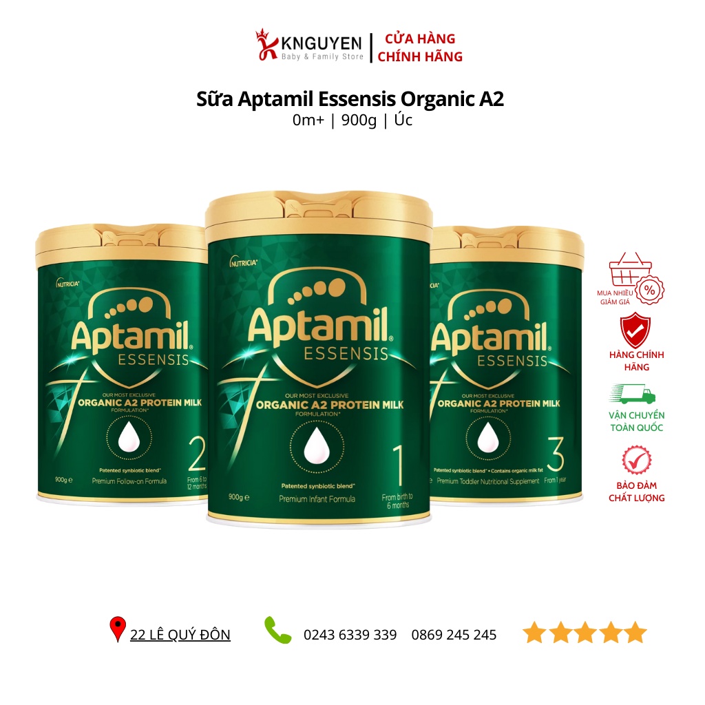 Sữa Aptamil Essensis Organic A2 Protein ÚC (Hộp thiếc xanh 900g)