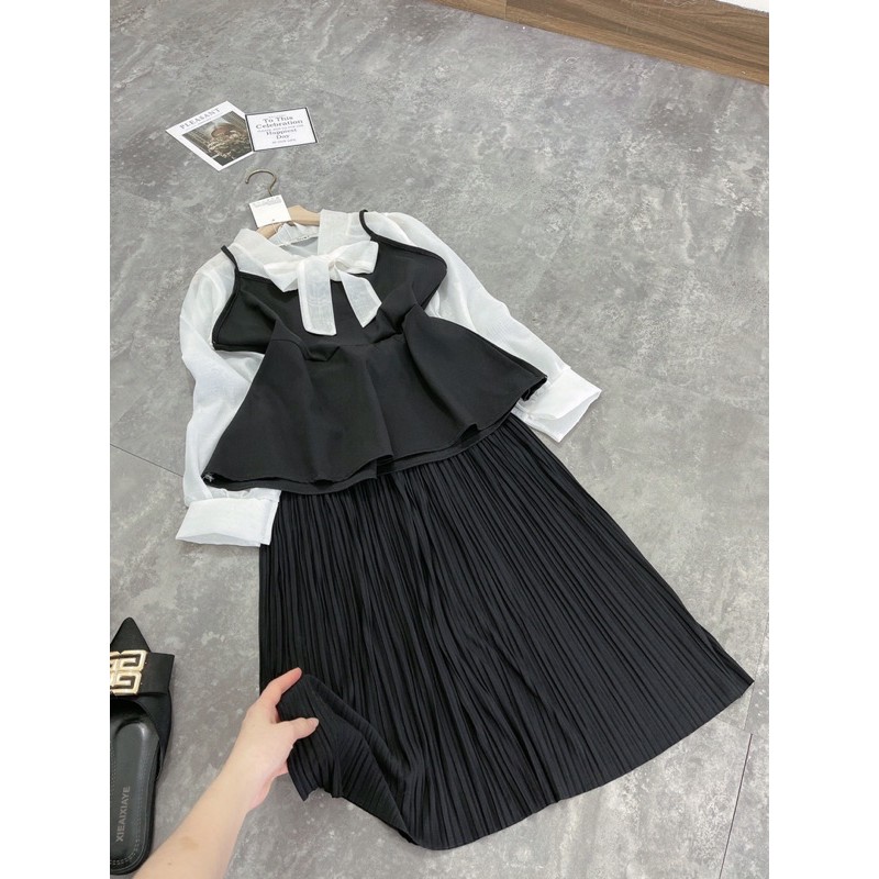 SÉT ÁO NƯ YẾM MIX CHÂN VÁY XẾP LY DÀI