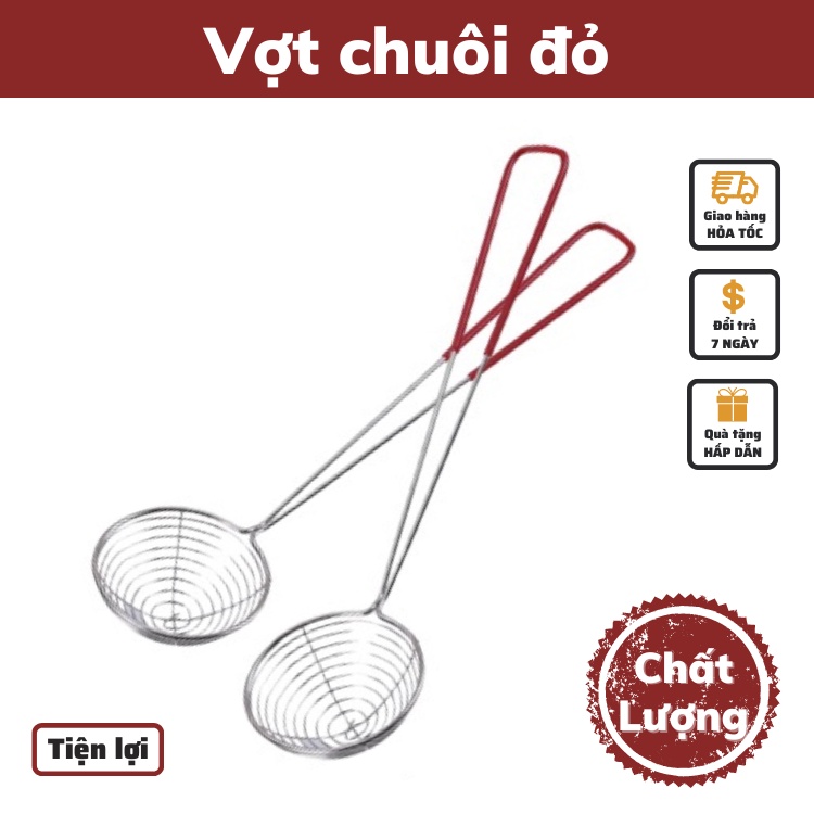 Vợt vớt/múc trân châu, topping nha đam thạch vợt múc lẩu,đồ chiên chuôi đỏ inox cao cấp tiện lợi nhỏ gọn an toàn sử dụng