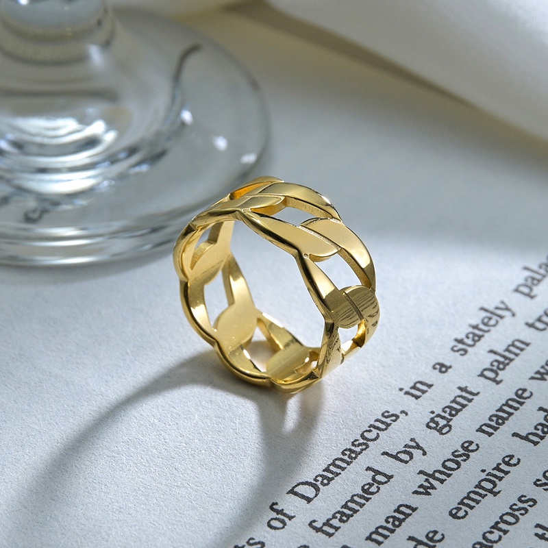 Nhẫn Dây Xích 8mm Bằng Thép Không Gỉ Màu Sắc Vàng Phong Cách Hip Hop Cho Nam Và Nữ