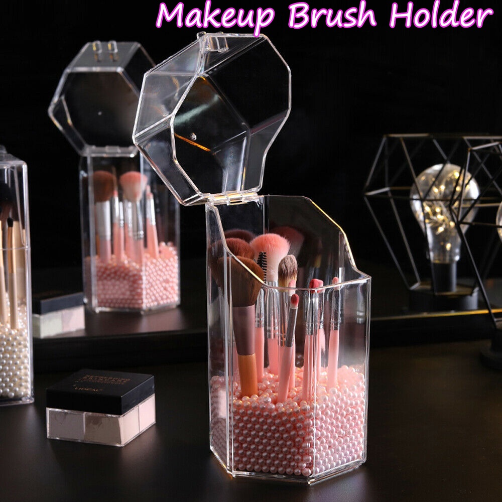 [Hàng mới về] Hộp đựng cọ trang điểm acrylic trong suốt có nắp đậy chống bụi bẩn/ Túi hạt ngọc trai 300g