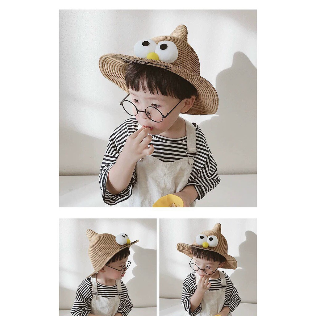 Mũ cói cho bé gái bé trai vành rộng Mera hai mắt cute đang yêu JIMADO SL1266