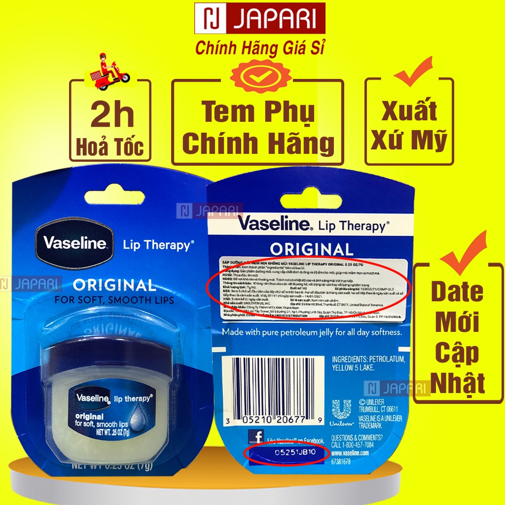 Son Dưỡng Môi Vaseline Không Màu, Có Màu CHÍNH HÃNG BẢN MỸ- Hũ Sáp Dưỡng Môi Vaseline Dưỡng Móng Tay Dài Cứng JAPARI