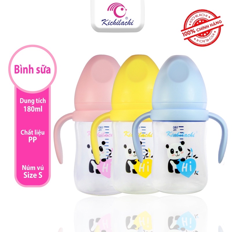 Bình sữa Kichilachi cổ rộng cho bé nhựa PP có quai cầm chính hãng 180ml 240ml - 2X MART