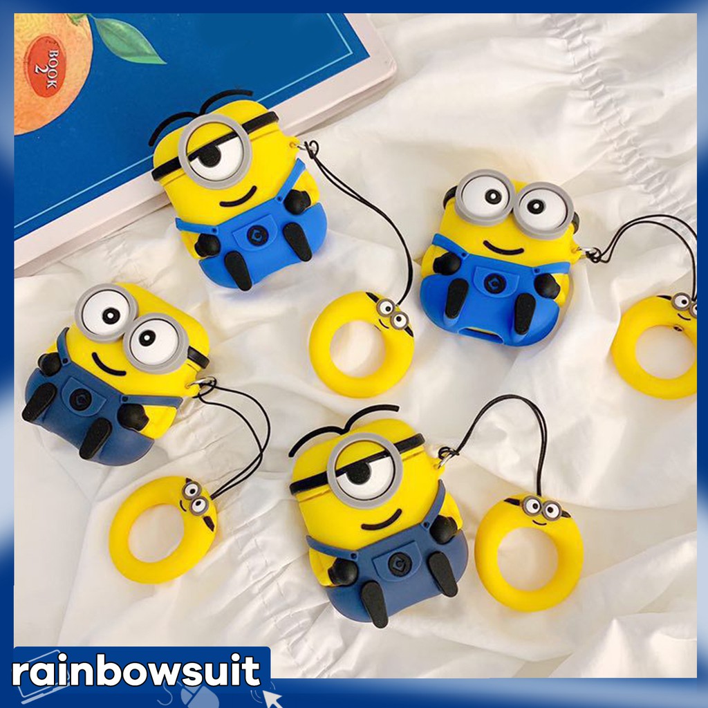 Hộp đựng tai nghe Bluetooth hoạt hình Minion bằng silicon cho AirPods 1 2