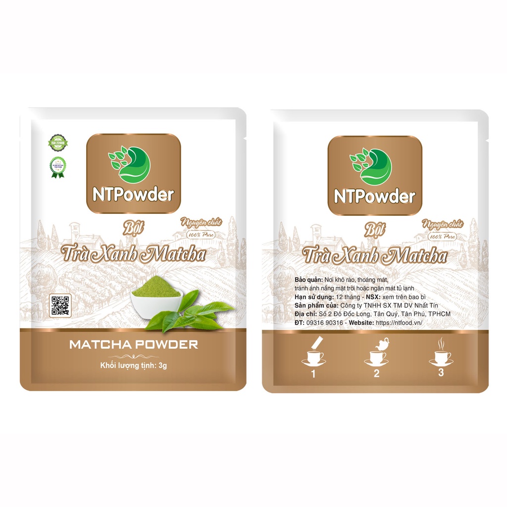 [Hộp 20 gói x 3g] Bột Trà Xanh Matcha sấy lạnh nguyên chất NTPOWDER 60g - Nhất Tín Food