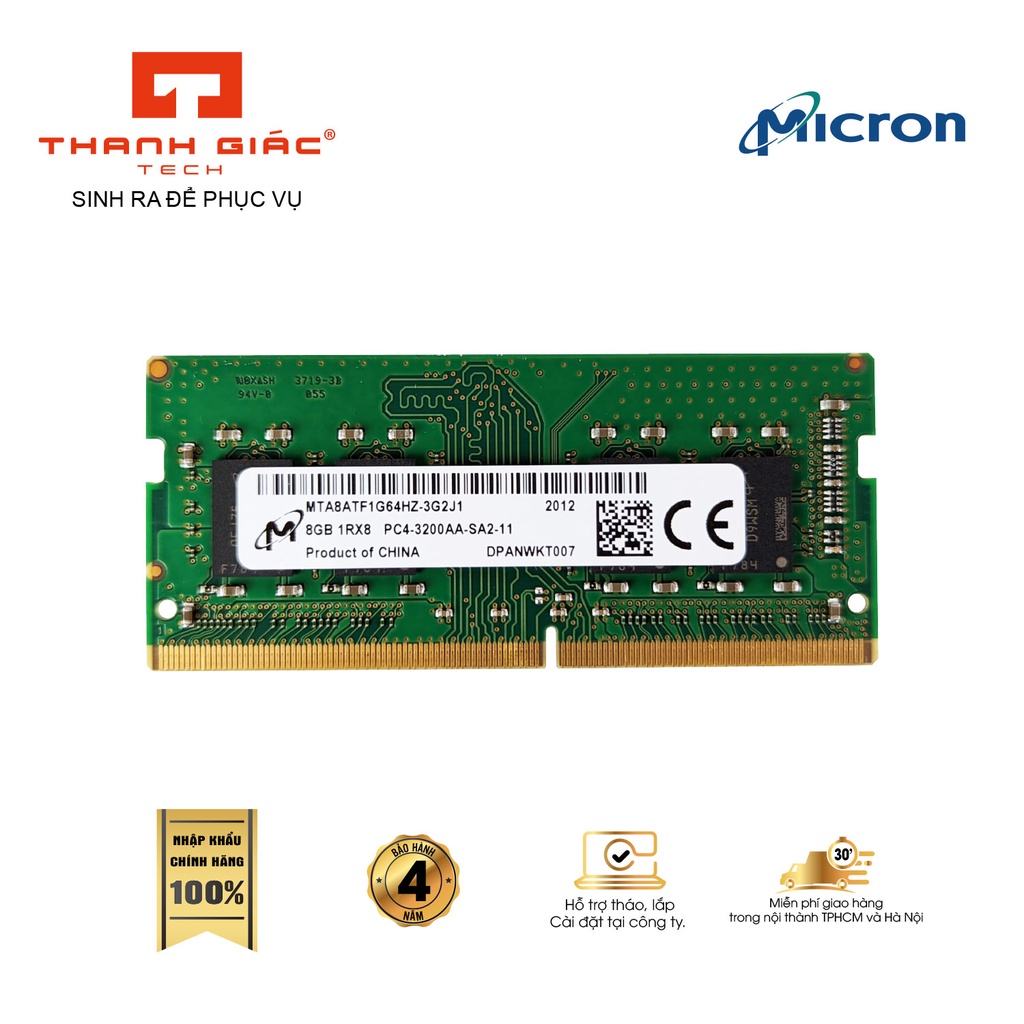 Ram Laptop DDR4 Micron 8GB Bus 3200-Chính hãng mới 100%,Bào hành 48 tháng 1 Đổi 1