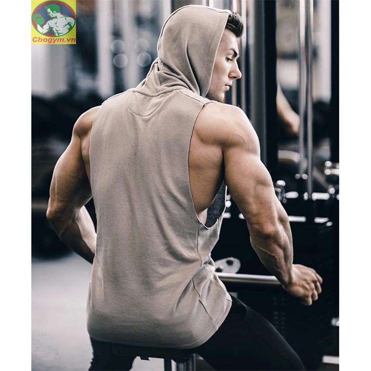 Áo Tanktop Gym Shark Tập Gym Có Mũ Logo Thêu Nổi A-010