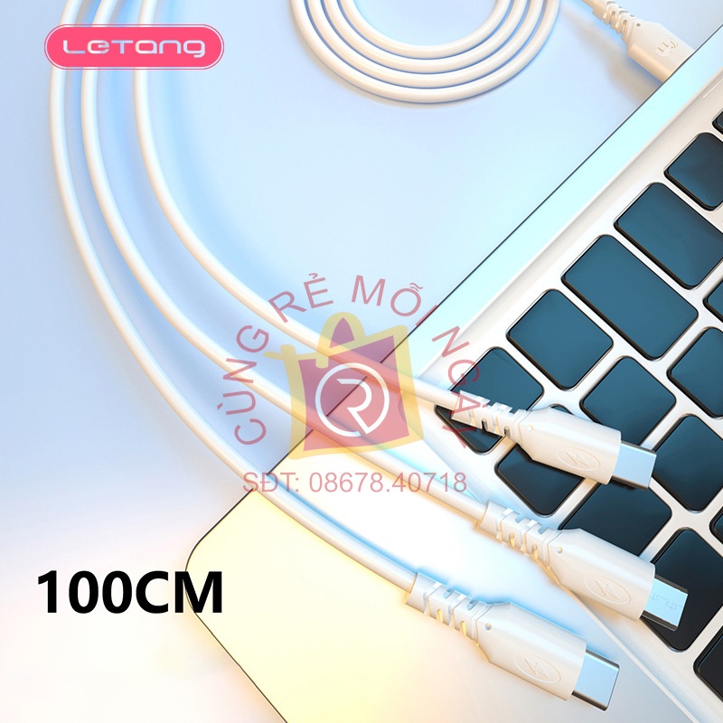 Cáp dữ liệu 3 đầu sạc nhanh 6A , 3 trong 1 cho iPhone, Android, Type-C dài 1,2 mét
