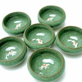 Bộ Ấm Trà Men Ngọc Cá 3D