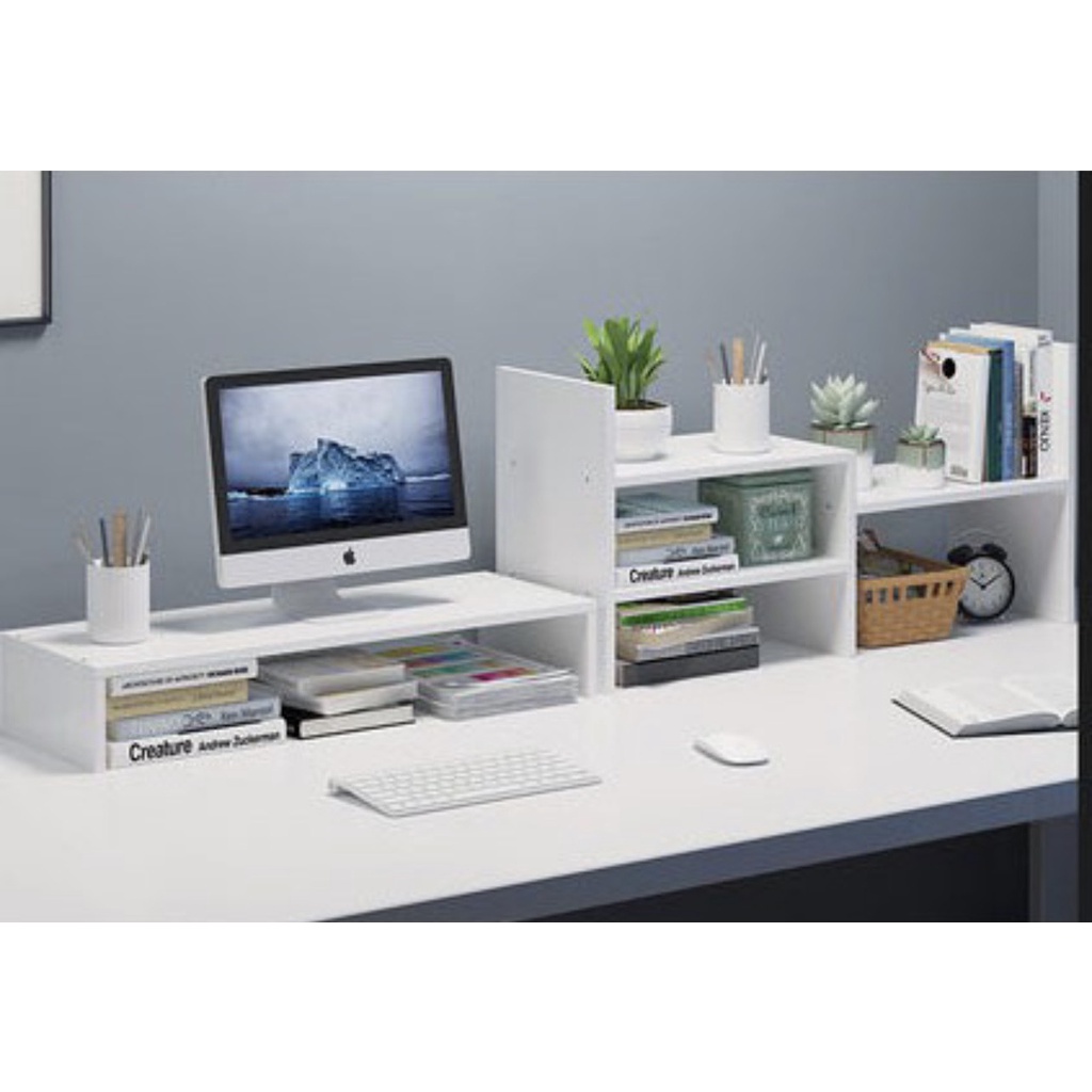 Kệ màn hình máy tính kèm kệ sách mẫu 03 trang trí bàn làm việc bàn học tiện dụng