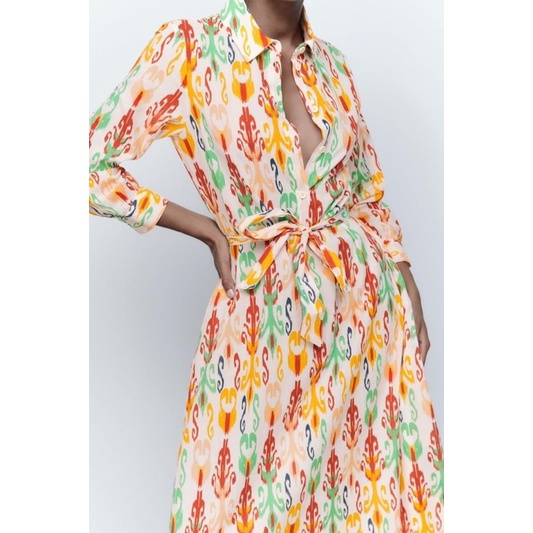 Đầm Sơ mi Zara lụa cát siêu mềm mịn kèm dây eo