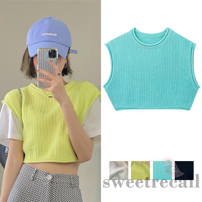 Áo Croptop Dệt Kim Không Tay Màu Sắc Đơn Giản Cho Nữ | BigBuy360 - bigbuy360.vn