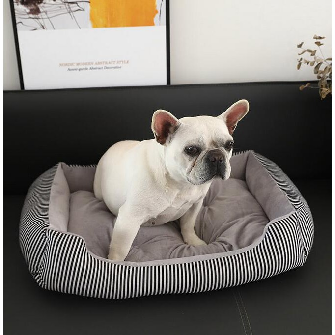 Giường ngủ ấm áp hoạ tiết kẻ sọc chống thấm nước vừa vặn cho thú cưng nhỏ/vừa/lớn