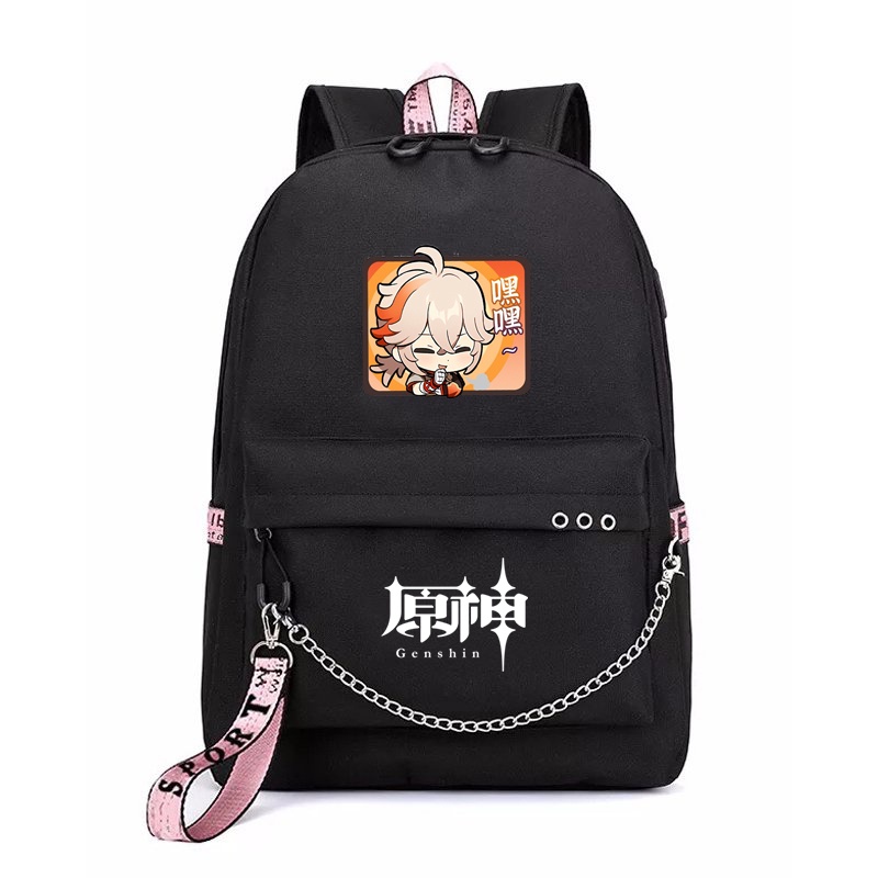 Balo thông minh đen in hình GENSHIN IMPACT ver CHỮ NHẬT anime chibi cặp sách đi học