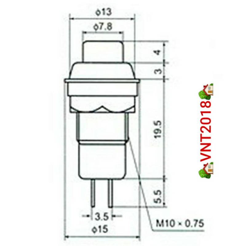 Nút nhấn nhả phi 10mm