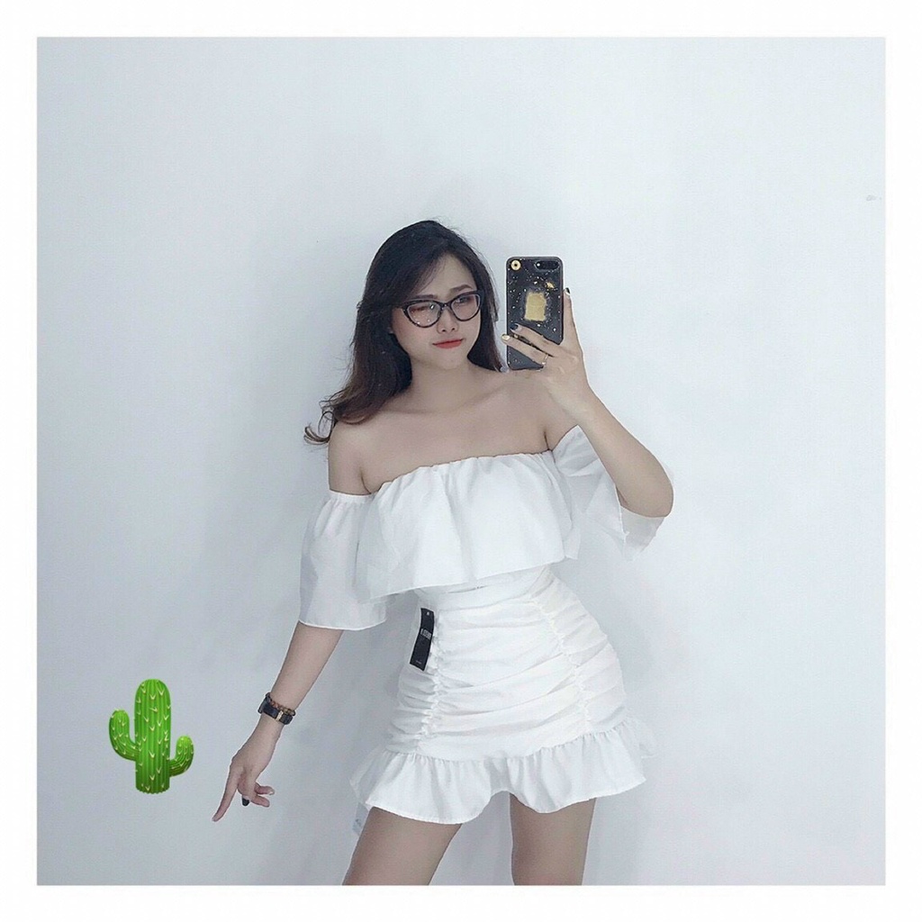 Áo kiểu bẹt vai croptop xinh xinh , chất kate mềm mịn ( ảnh thật )