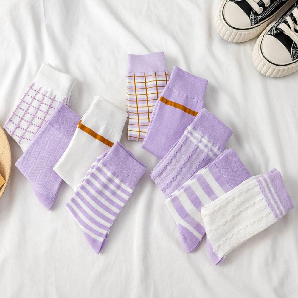 Đôi Vớ Cotton HọA TiếT Caro TíM / TrắNg ThờI Trang Cho Nữ