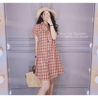 Váy sơmi caro hồng đỏ