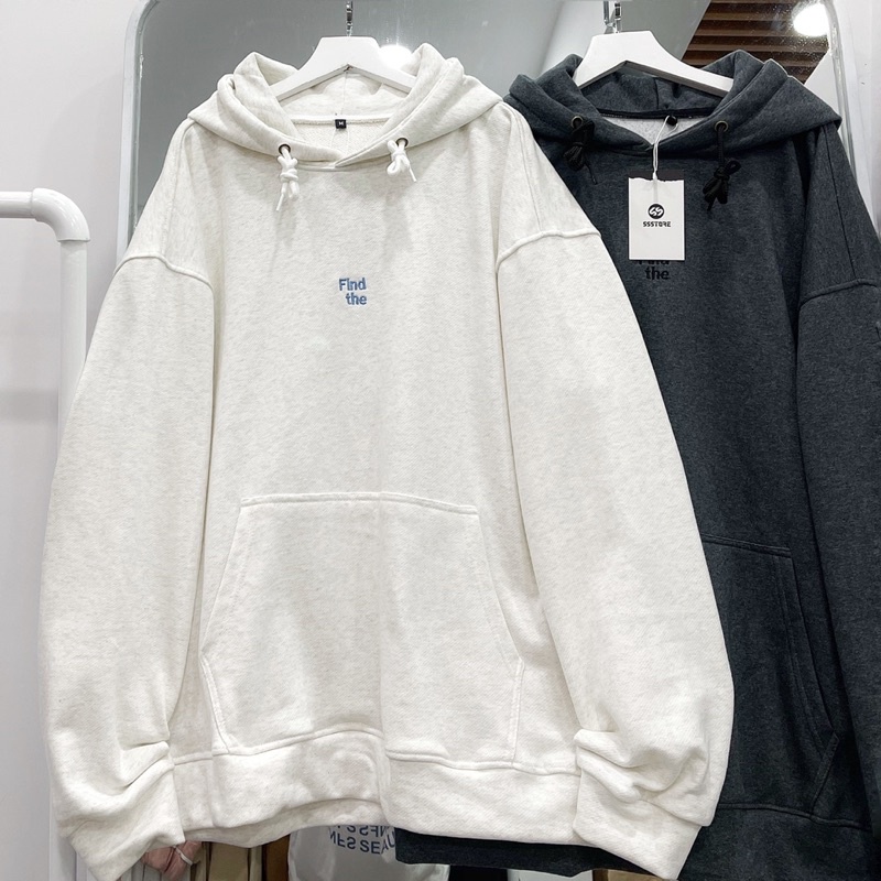 áo hoodie Findthe màu xám trắng ảnh thật unisex ( nam nữ mặc đều được)