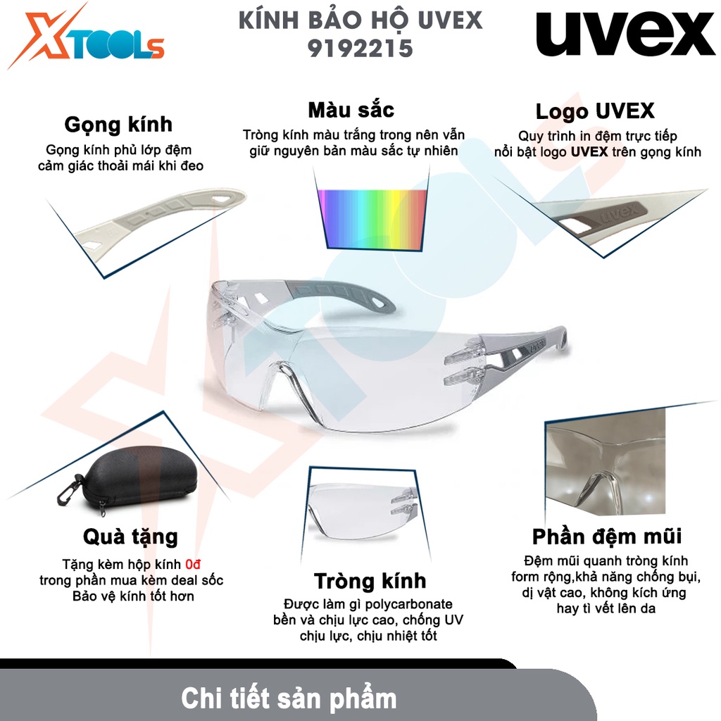 Kính bảo hộ UVEX PHEOS GUARD 9192215 chống bụi, đọng sương, trầy xước, ngăn chặn tia UV, dùng đi xe máy, làm việc