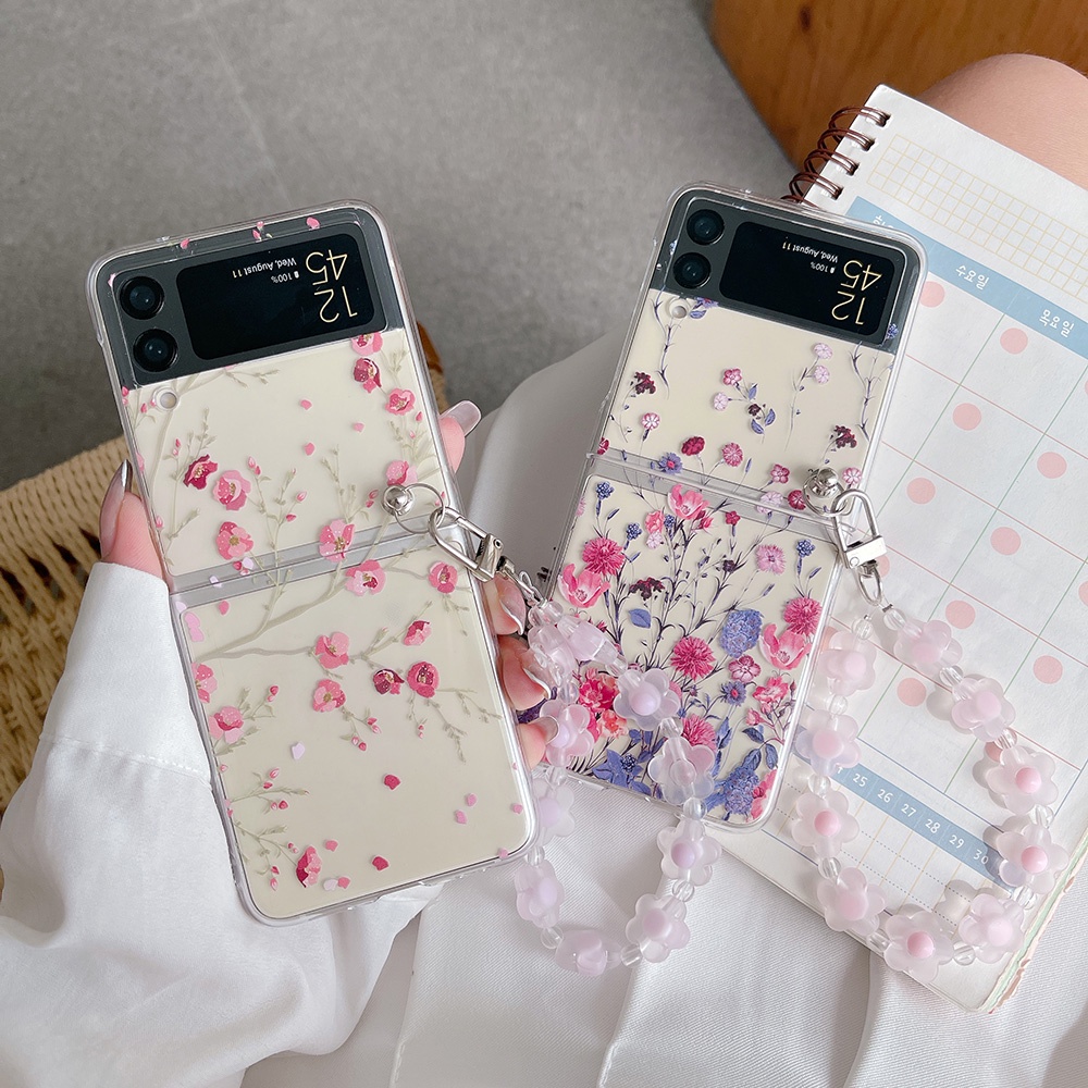 Ốp Điện Thoại PC Cứng Trong Suốt Họa Tiết Hoa Đào Dễ Thương Dành Cho Samsung Galaxy Z Flip 3 5G
